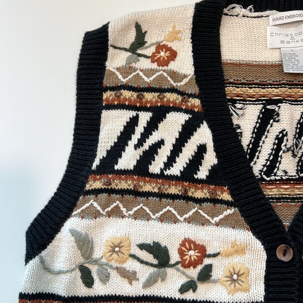 Christopher Banks - L, vintage vest, safari, floral, beaded - Picture 5 of 10